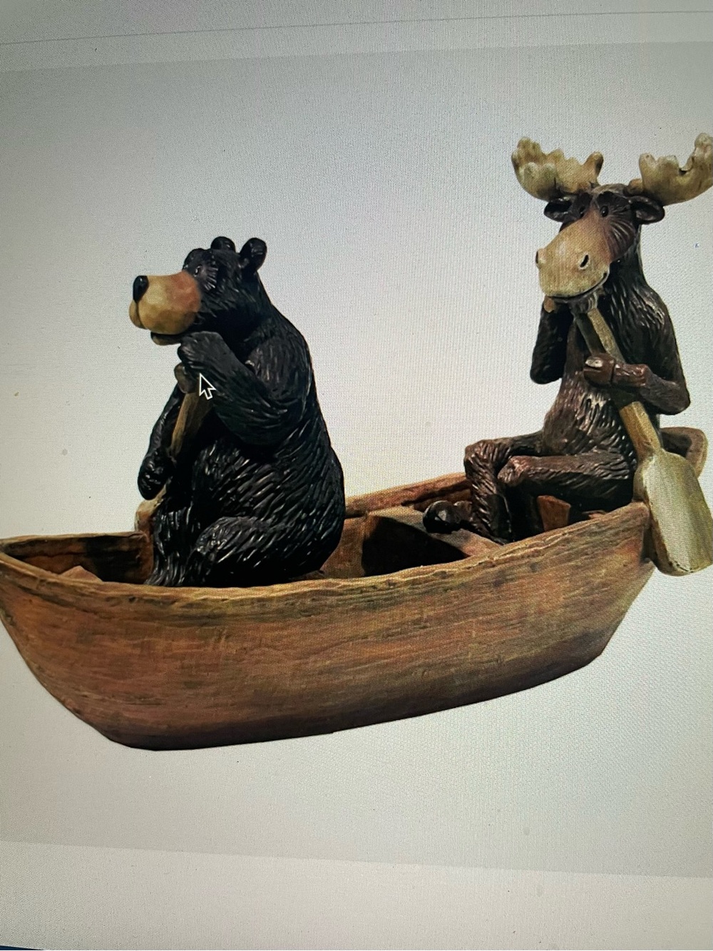 Bear and Moose Canoe Figurine - Brown & Black Decorative Sculpture